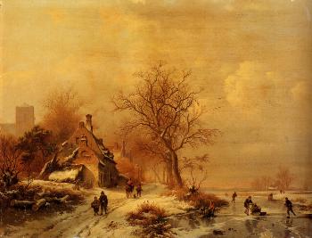 弗雷德裡尅 馬裡亞努斯 尅魯斯曼 Figures In A Frozen Winter Landscape